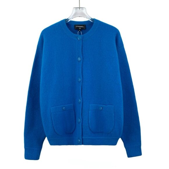 Chanel Blue Wool-Cashmere Blend Single-Breasted Cardigan With Pockets & Button D - Picture 1 of 8